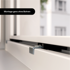 Montagedetail Außenrollo, Clip hinterhakt ohne Bohren/Schrauben im Fensterrahmen